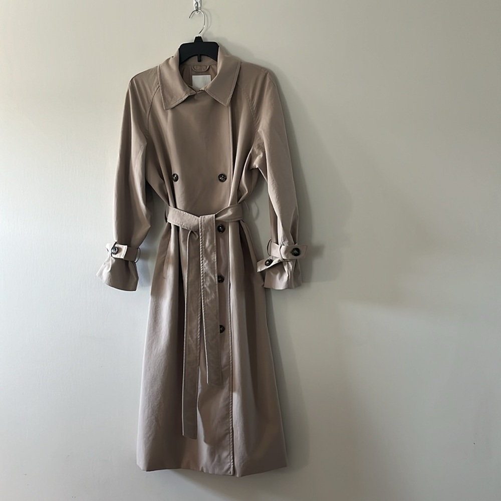 H&M Double Breasted Trench Coat Oversized Sz Small Beige Color - Picture 3 of 16
